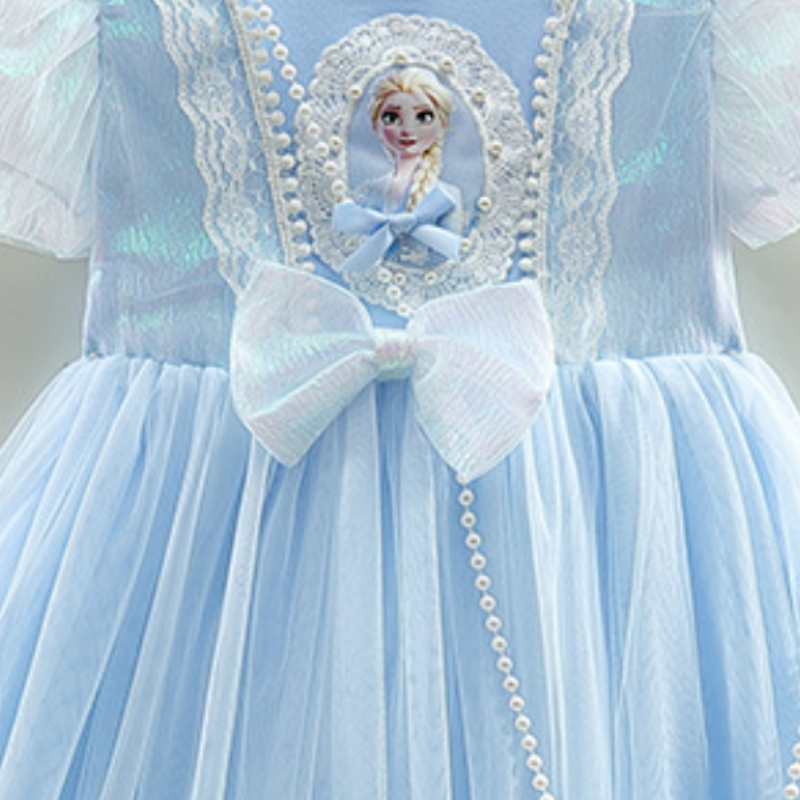 DISNEY Girl short-sleeved baby Elsa princess designer clothes toddler dress summer party dress tulle dress Soft fabric comfortable