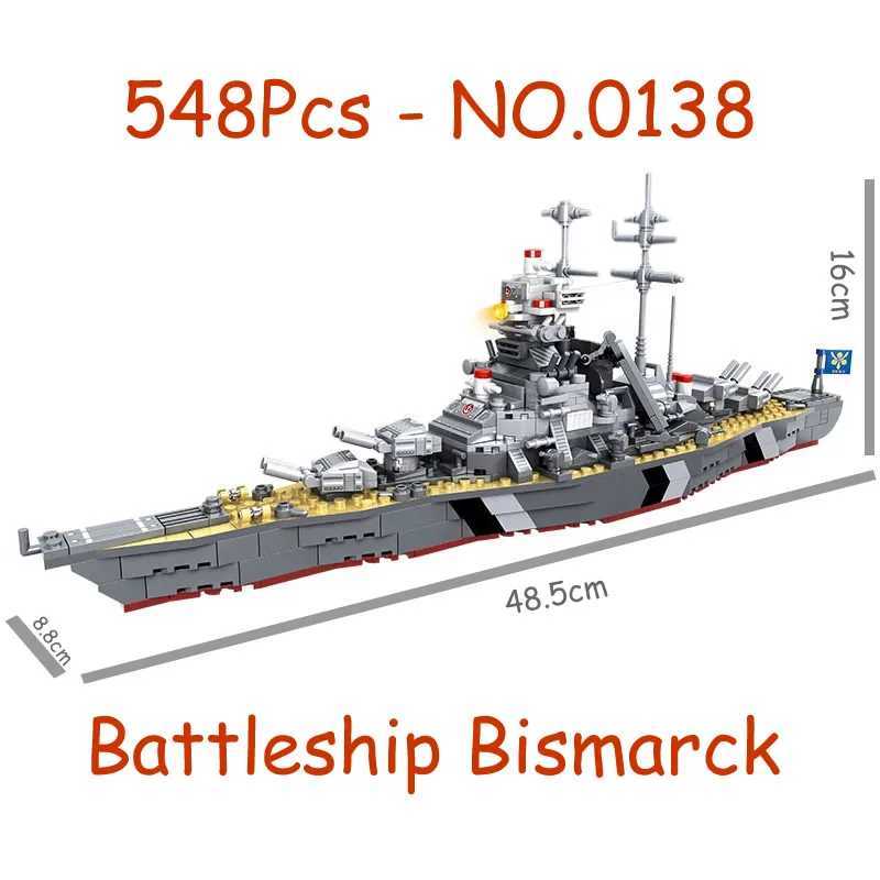 Woma Building Blocks World War II Battleship Bismarck 548PCS For 6-9 years old boys christmas gift 48CM long C251118