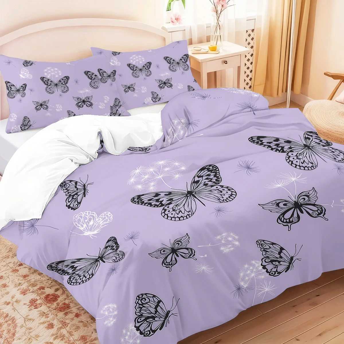 3 beautiful butterfly printed down duvet covers 1 down duvet cover2 cases no core Soft and comfortable bedding setM251118