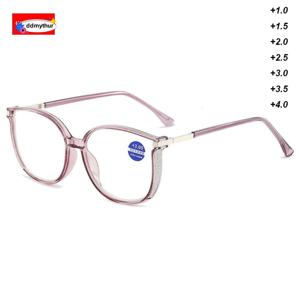 KLASSNUM Women Trendy Large Reading With Glitter Frame Magnifing Transparent Glasses Plus Eyewear +1.0+1.5+2.0+2.5+3.0 ddmythur