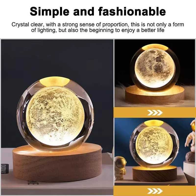 6cm 3D Solar System Crystal Ball LED Night Light USB Saturn Planet Glass Sphere Atmosphere Lamp for Bedroom Kids Gift Home Decor M251118