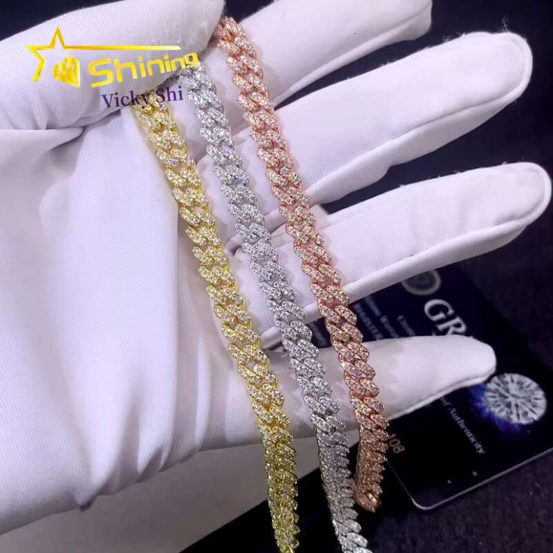 Fine Jewelry Sterling Sier Link Chain 6MM High Quality Pass Dia Tester Moissanite Cuban Bracelet