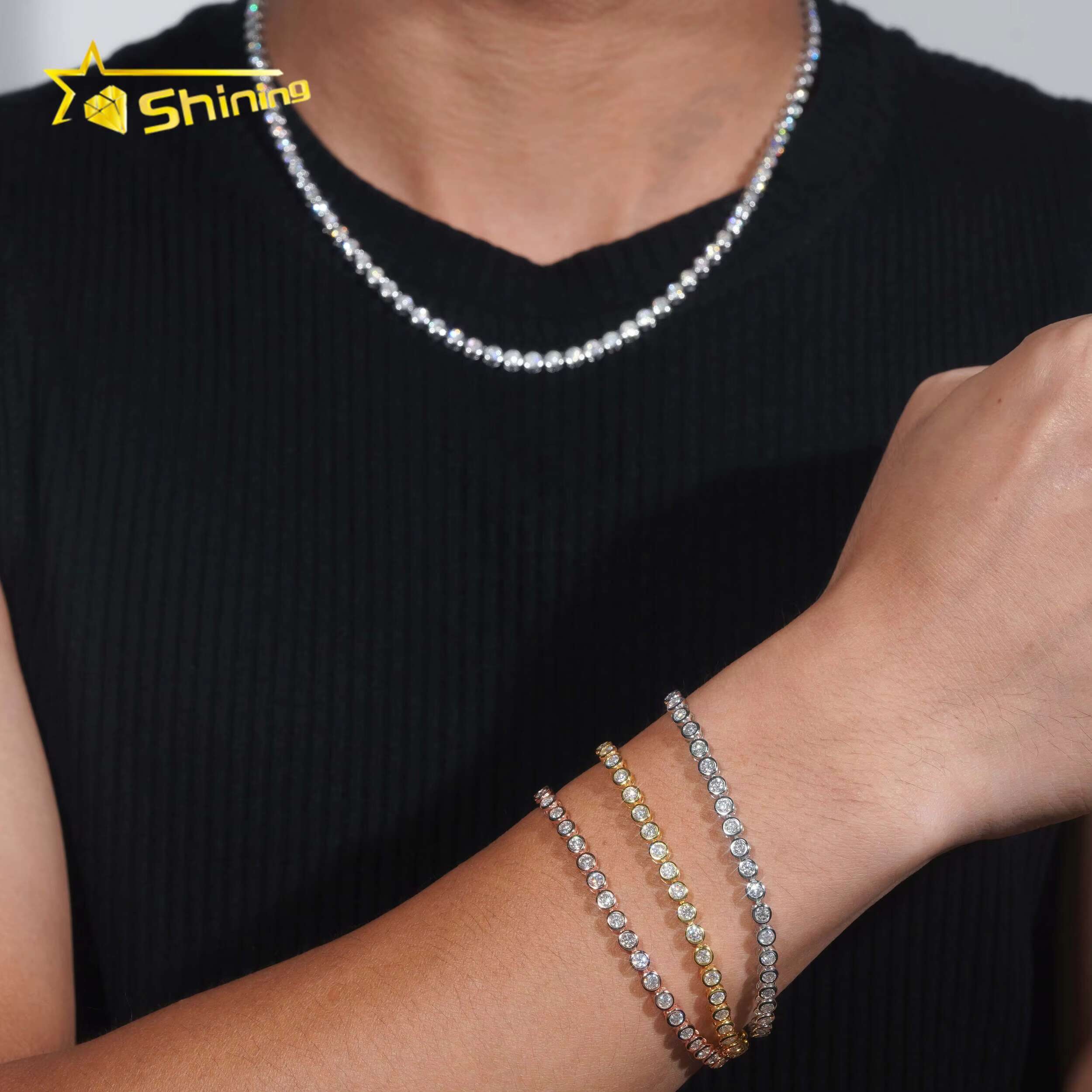 Classic Women Bracelets Gold Plated Sier Jewelry 3MM Moissanite Bezel Setting Tennis Chain