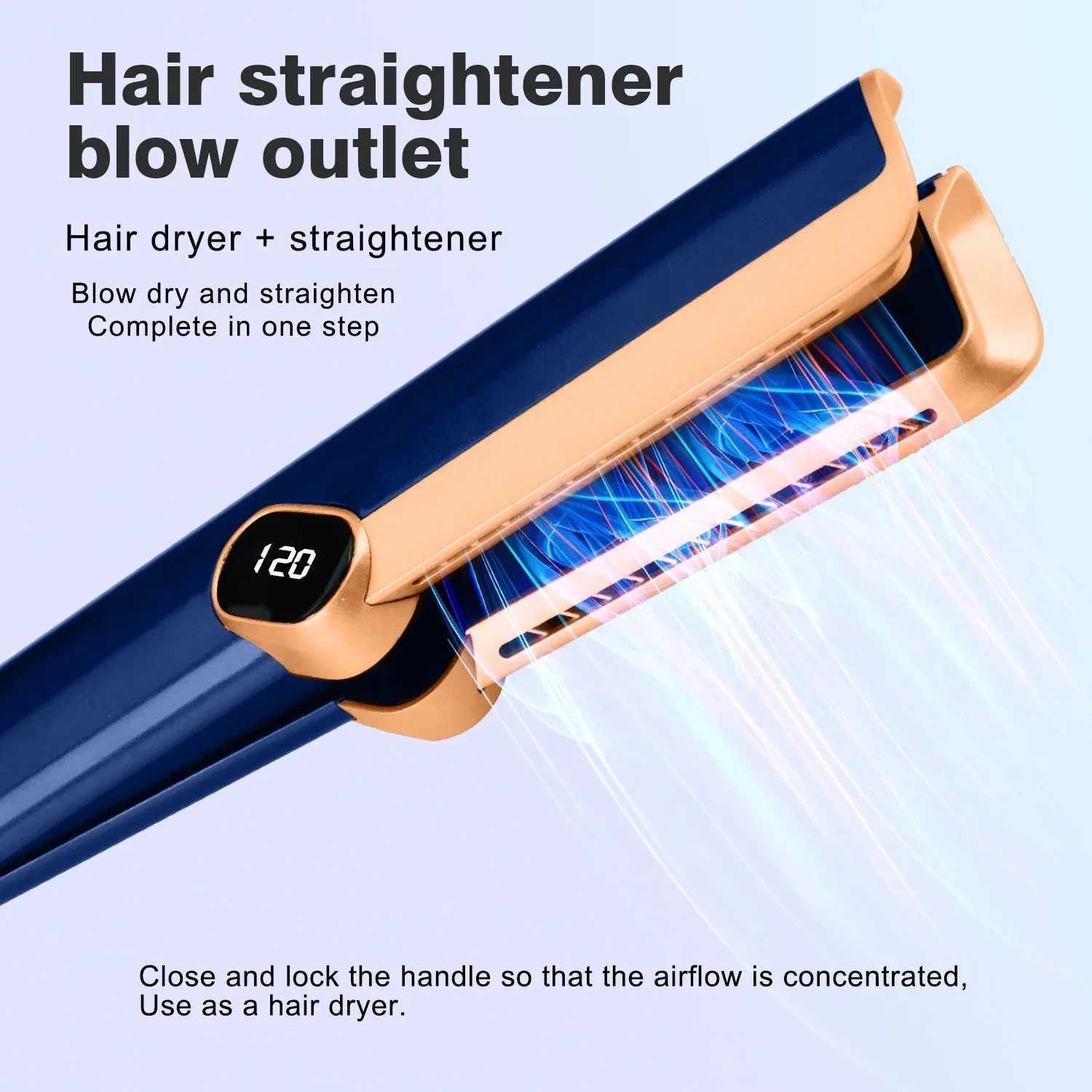 Multi style 2-in-1 LCD display screen hair dryer and drying straightener ion portable air styling straightener W250418