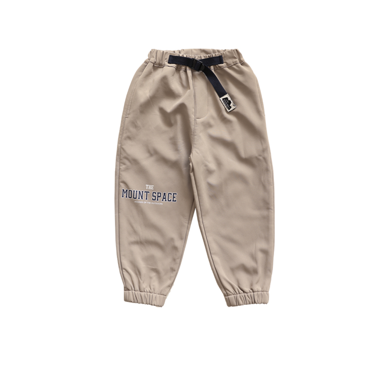 Kids' Outdoor Contrast-Color Pocket Fleece-Lined Pants, Water-Repellent Textured Mountain-Style Cargo Joggers, New Season Hiking & Daily Wear 25A