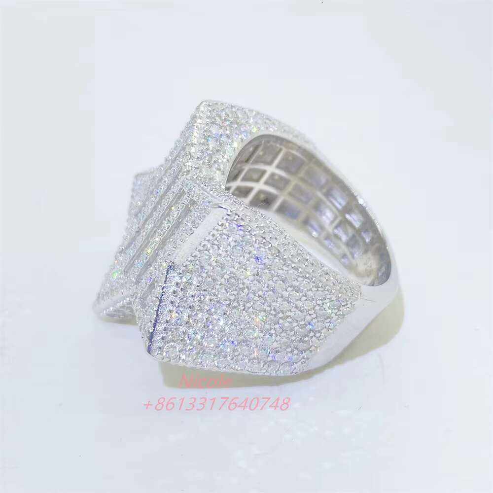 Ready to Ship Bling 925 Sterling Silver Star Shape baguette Diamond Moissanite Ring Hip Hop Iced Out Mens Rings