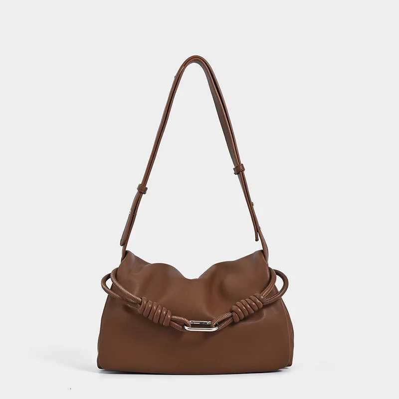 NEW Elegant Luxury Cowhide Crossbody Shoulder BagDrawstring Pleated Lucky BagDesigner Solid Color Womens Bucket HandbagW251118