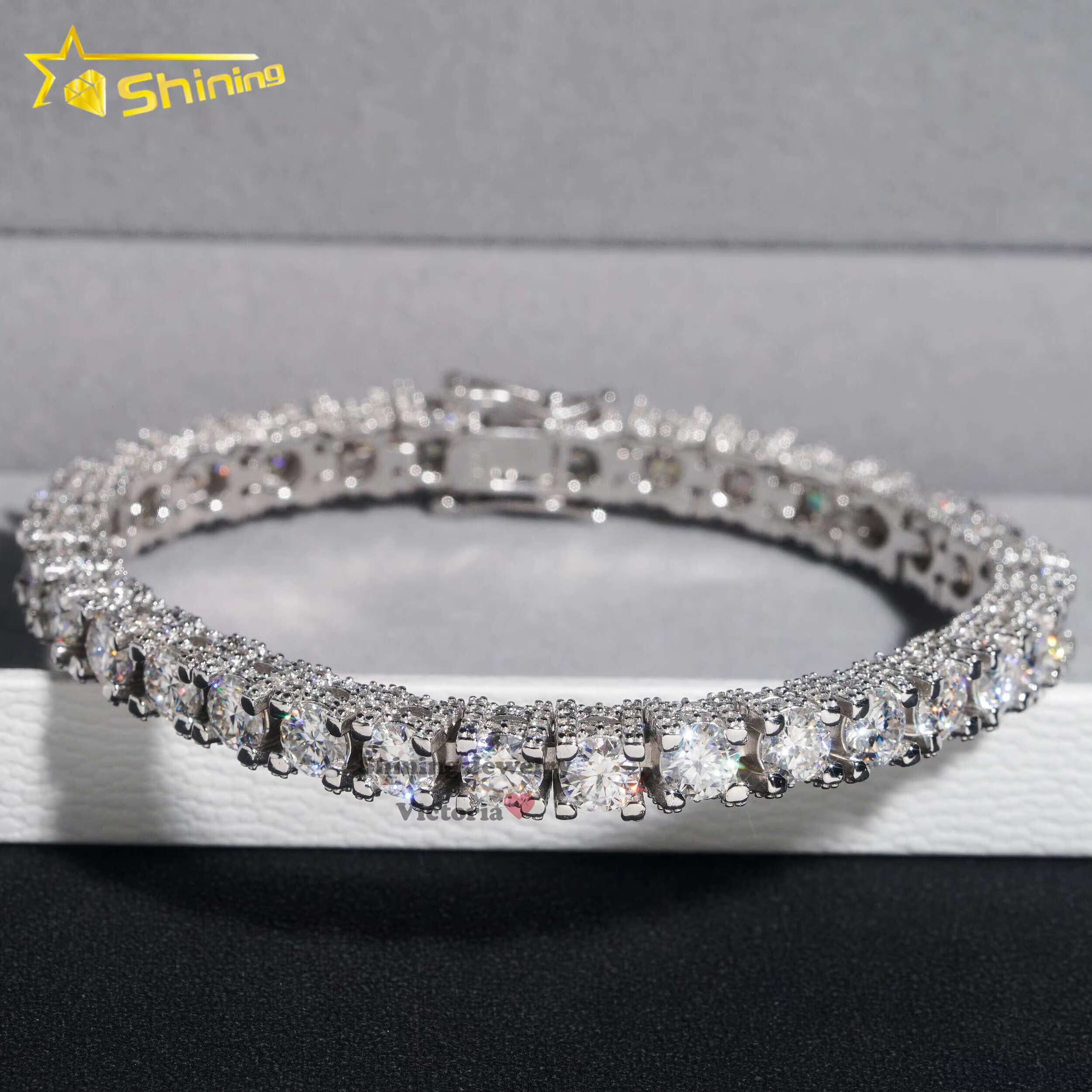 Fine Hip Hop Jewelry Handmade HIgh Quality 5mm 6.5mm Sterling Sier Side Iced Round Moissanite Dia Tennis Bracelet
