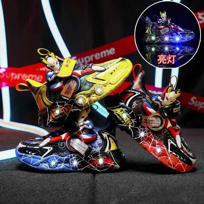 Rotating Button Children Sneakers Kid Cartoon Anime Running Lightweight Illuminated Outdoor Casual Boy Shoes H260130