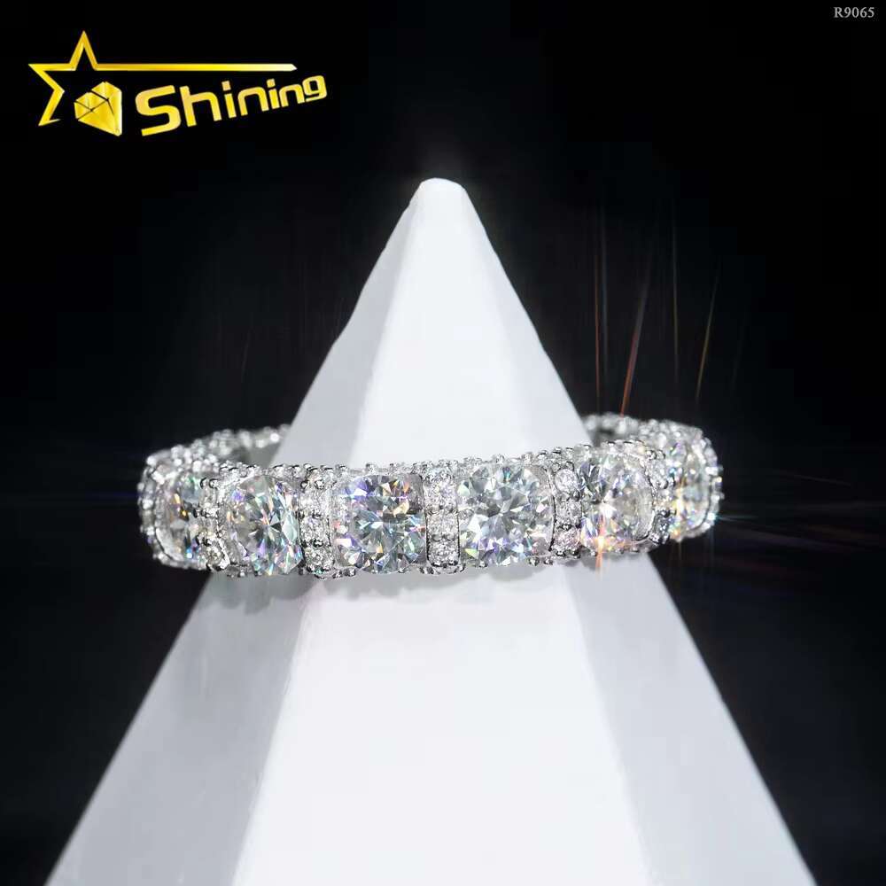 New Arrivals Sterling Sier Pass Dia Tester Round 4.25mm Side Iced Out Eternity Moissanite Ring