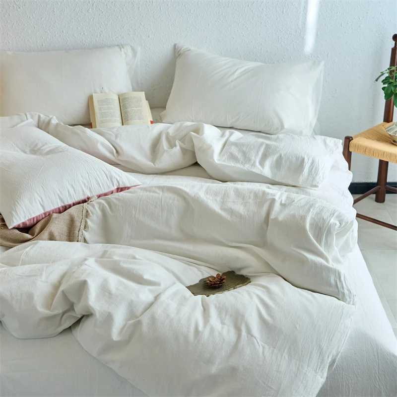 Premium 100 Washed Cotton Yarn-Dyed 3-Piece Duvet Set 1 Duvet Cover 2 cases Ultra-Soft Bedding Set Multiple SizesM251118