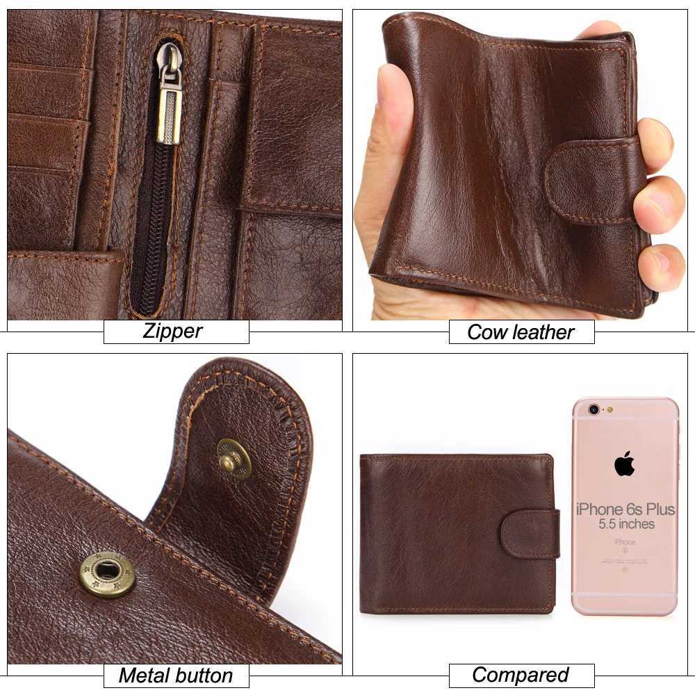GENODERN New Wallet with Buckle for Men Genuine Leather Men Wallets Brown Male Purse Card HolderT251118