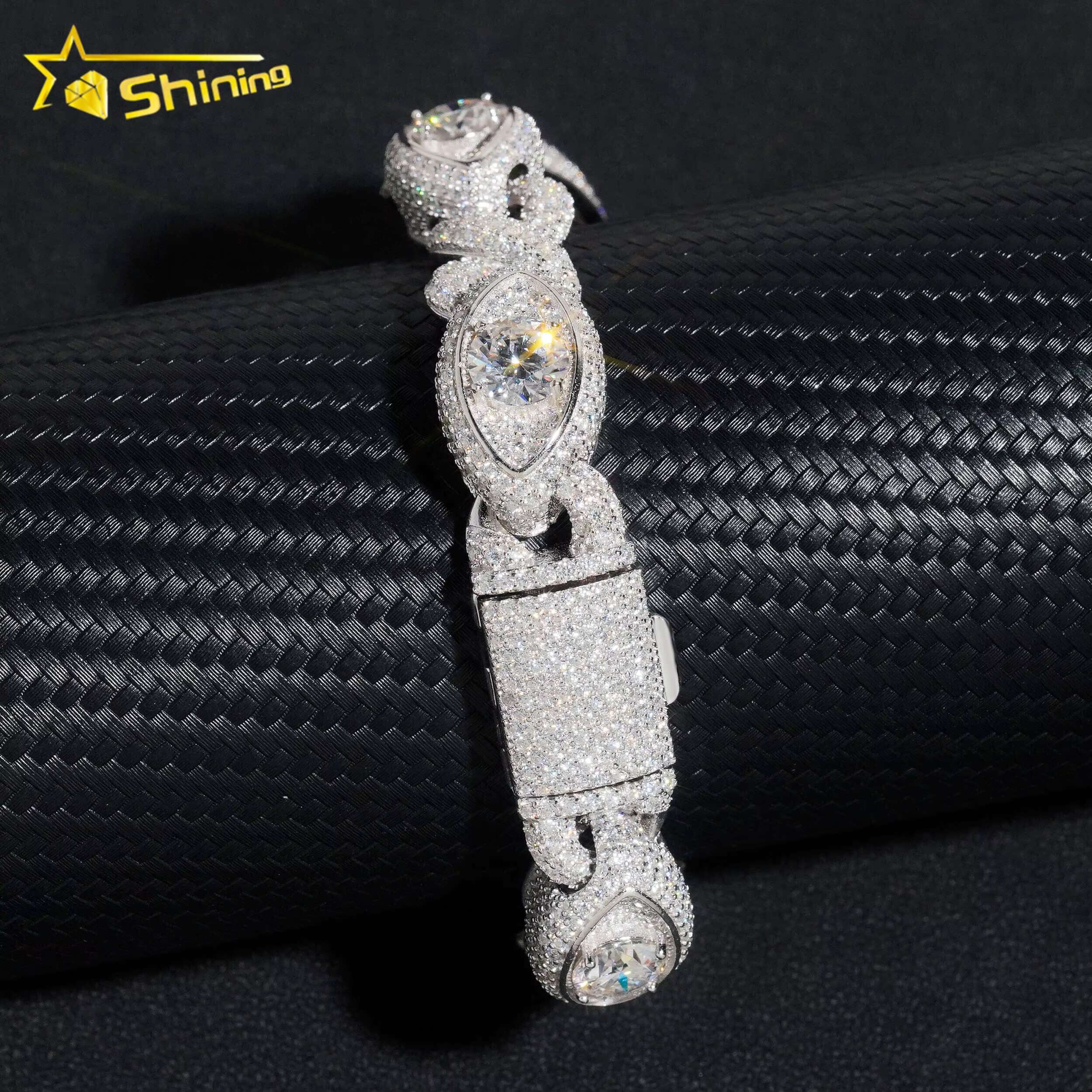 Special Iced Out Moissanite Dia Sterling Sier 13MM Big Eye Hip Hop Jewelry Chain Cuban Link Bracelet