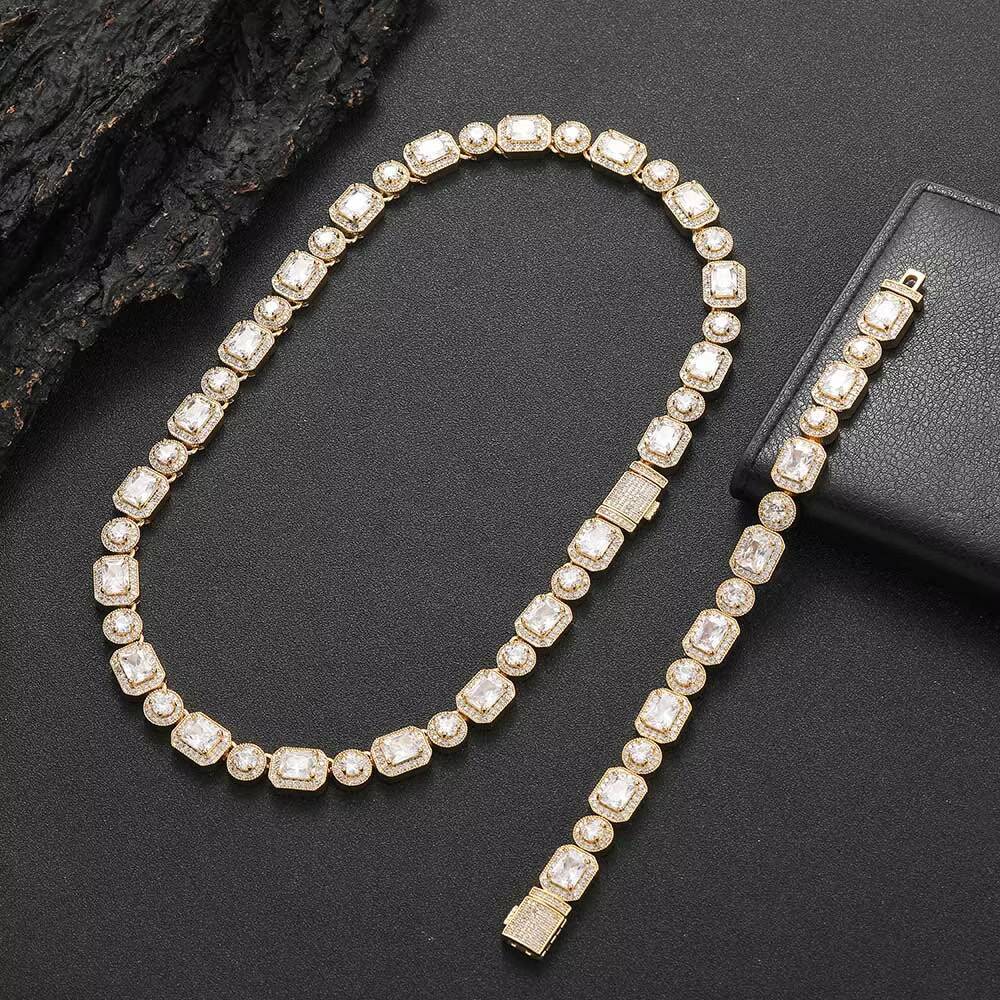 Laboratory cultivation of Moissanite Fashion Jewelry Iced Out Zircon Necklace Square Round Bling Diamond Women Clustered Tennis Chain