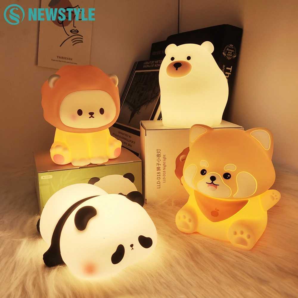 Cute Panda LED Night Lights Lion Silicone Sleeping Lamp USB Rechargeable Timing Bedside Baby Nightlights For Birthday Gift M251118