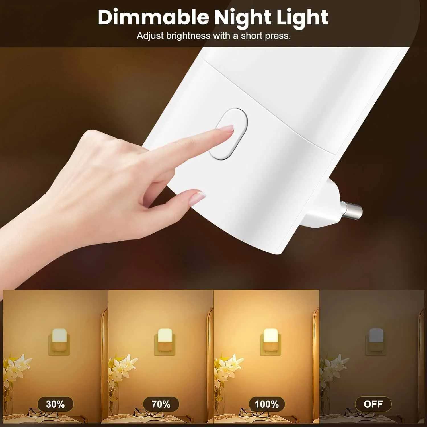 1/2pcs Plug-in LED Night Light Mini Warm White LED Nightlight Adjustable Brightness for Bedroom Bathroom Kitchen Hallway M251118