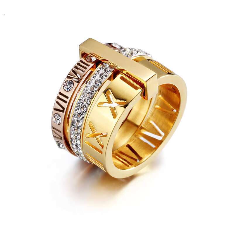 DHcollections Unisex 3 - In - 1 Gold - Plated Sample Ring With Roman Numerals And Cubic Zirconiaent Ring