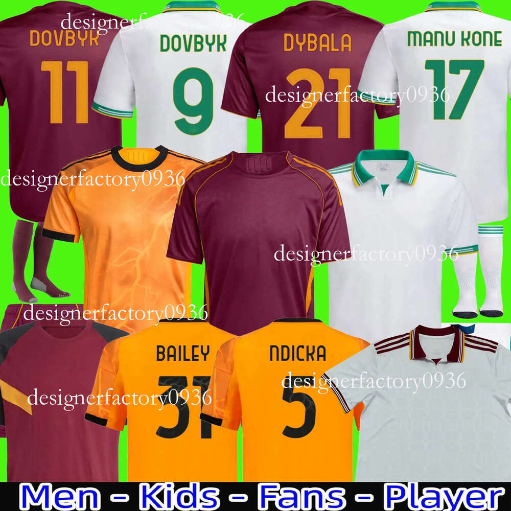 25 26 Maglia Roma Third Soccer Jerseys 2025 2026 PELLEGRINI home Away Pellegrini KONE CRISTANTE Dovbyk DYBALA Football Jersey Shirts Kit Players fans Men Kids1