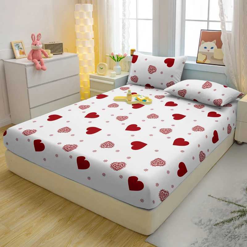 3-piece Heart-Shaped pattern matte three piece fitted sheet set bedroom printed bed cover set beddingM251118