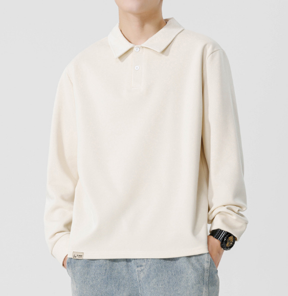 264 Men Long-sleeved Autumn and Winter Heavy Loose Solid Color Lapel Youth Casual