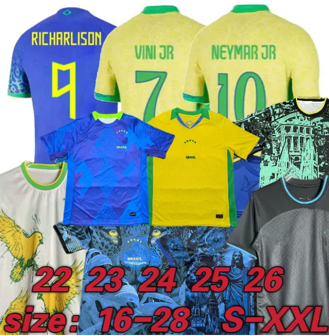 24 25 26 Camiseta RICHARLISON VINI JR 2024 2025 Brazil NEYMAR JR Special Edition Jesus Black Gray Football Jersey For Adults Kids Summer Soccer Training Tops Shirt