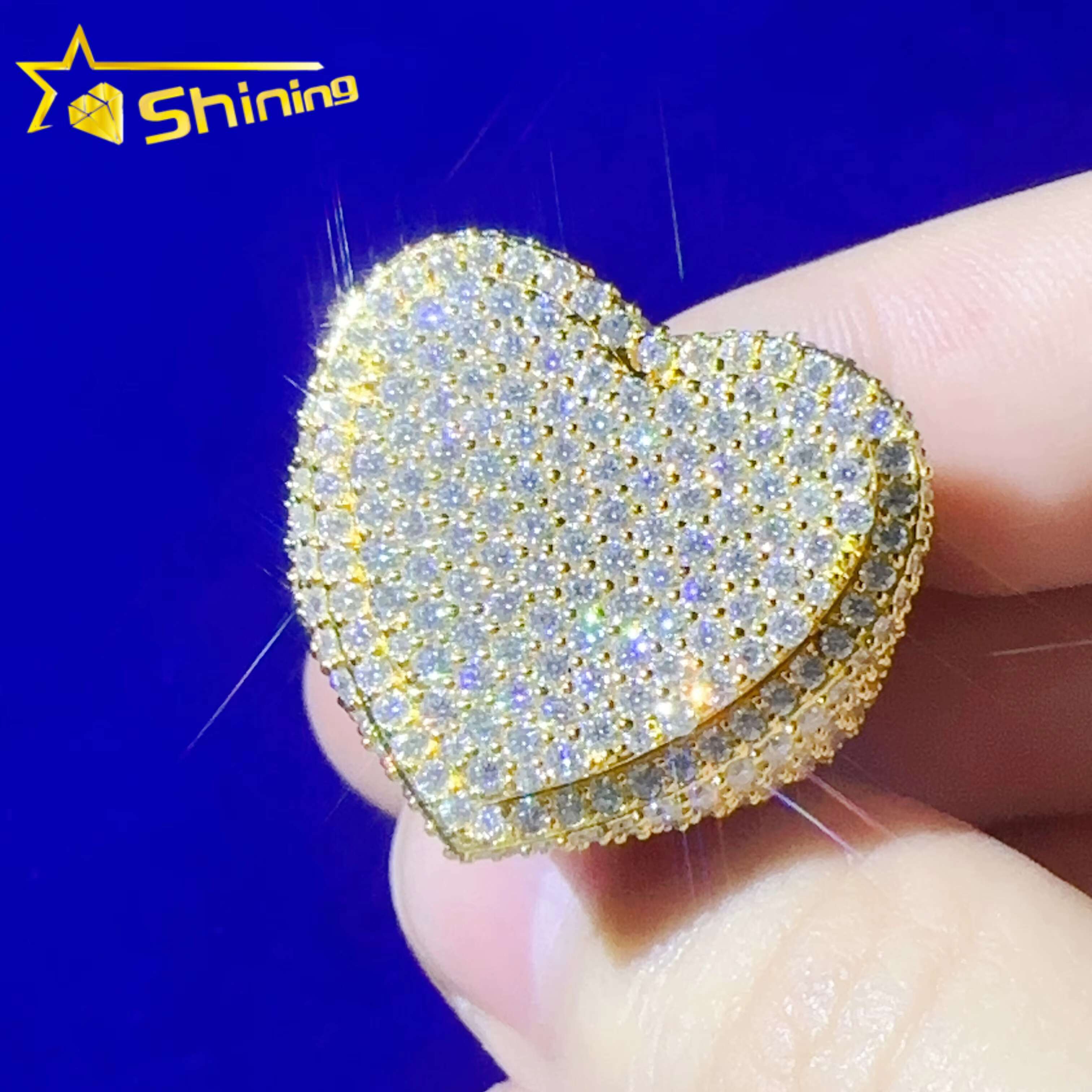 Iced Out Sier Jewelry Lab Dia Rings Hiphop Layer Heart Moissanite Ring with GRA Certificate