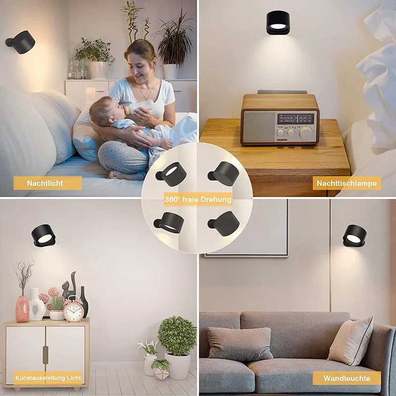 Magnetic Touch Rechargeable Wall Lamp with Remote 3 Color Temperatures Dimmable 360 degree Rotation Cordless Light Bedroom Lamp M251118