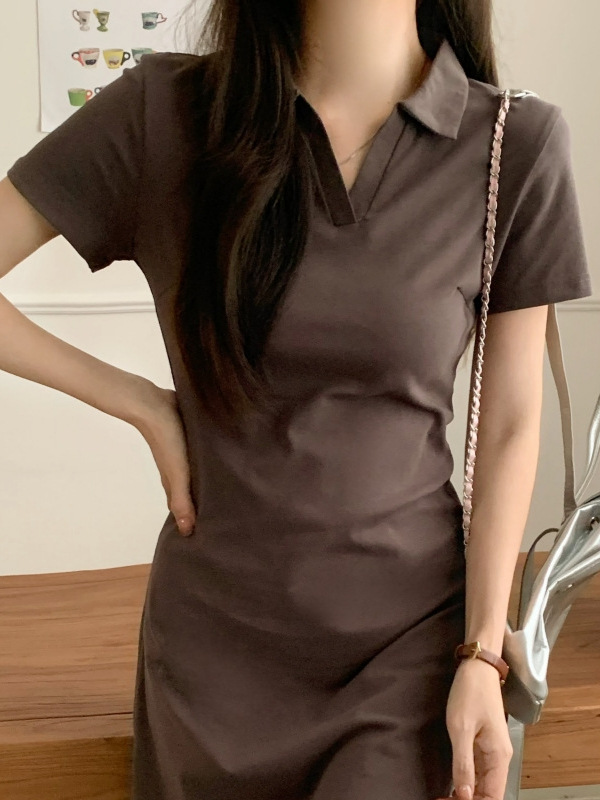 H227 Summer elegant temperament female style V-neck waist slim dress female medium long skirt