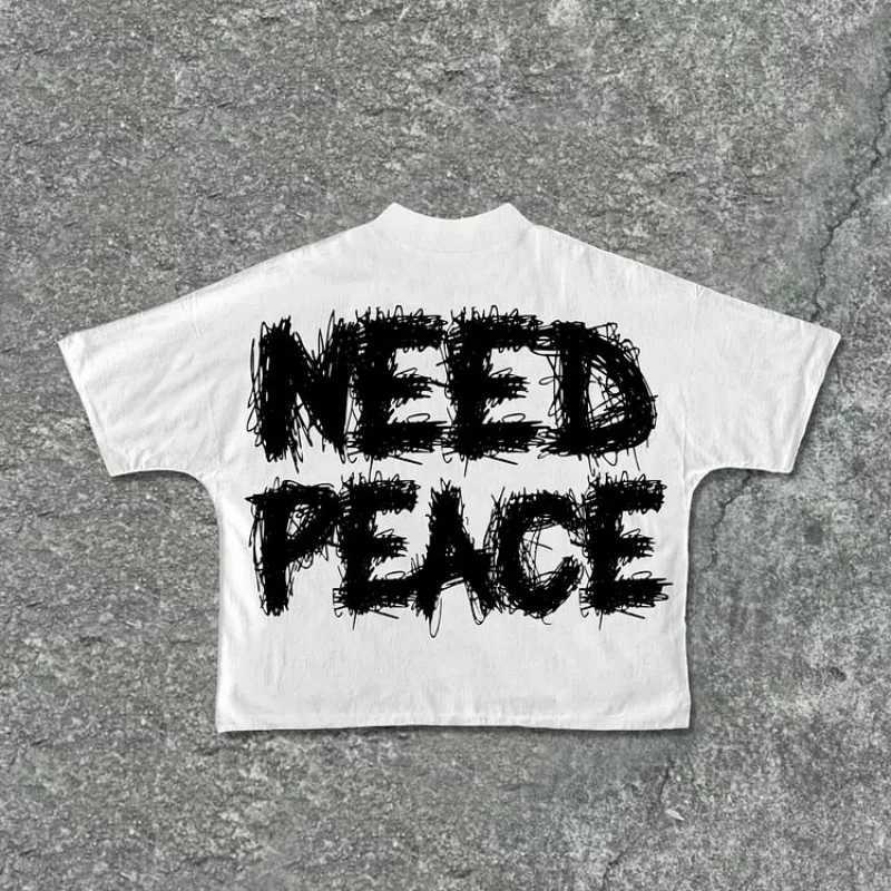 Nd Peace Graphics 100% Cotton Cropped T-Shirts Men Y2K Summer Short Slves Vintage Oversize Tshirt Strtwear Women Tops NewC250418