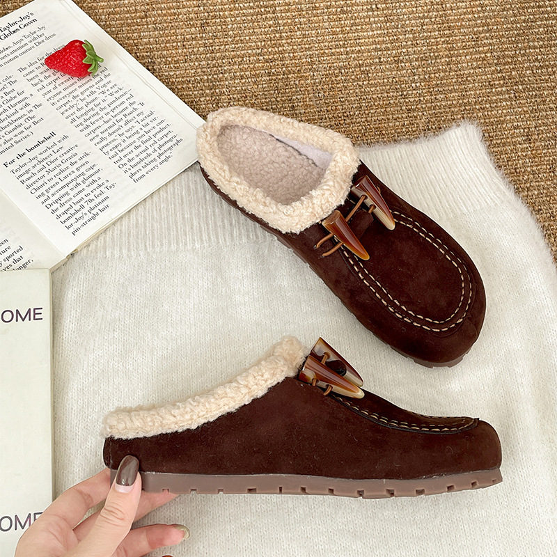 Lightweight and versatile one foot high rise thick soled hairy slippers for womens outdoor wear 2025 new autumn and winter plus velvet Boken shoes 241