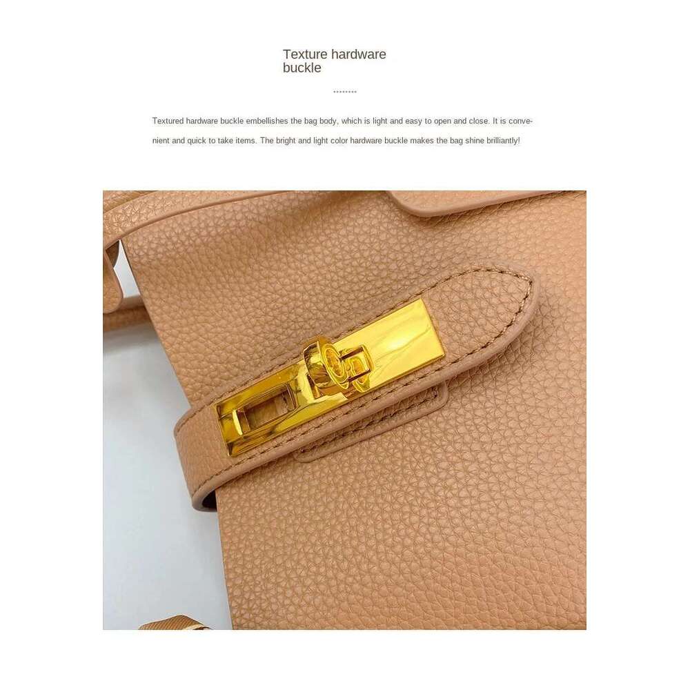 Summer New Vegetable Basket Real Leather Women's Premium Feeg Bucket Handbag Shoulder Simple Crossbody Bag Lychee Pattern