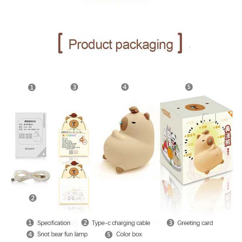 Cute Cartoon Capybara Silicone Night Light USB Rechargeable Timing Dimming Sleep Night Lamp for Childrens Room Decor M251118