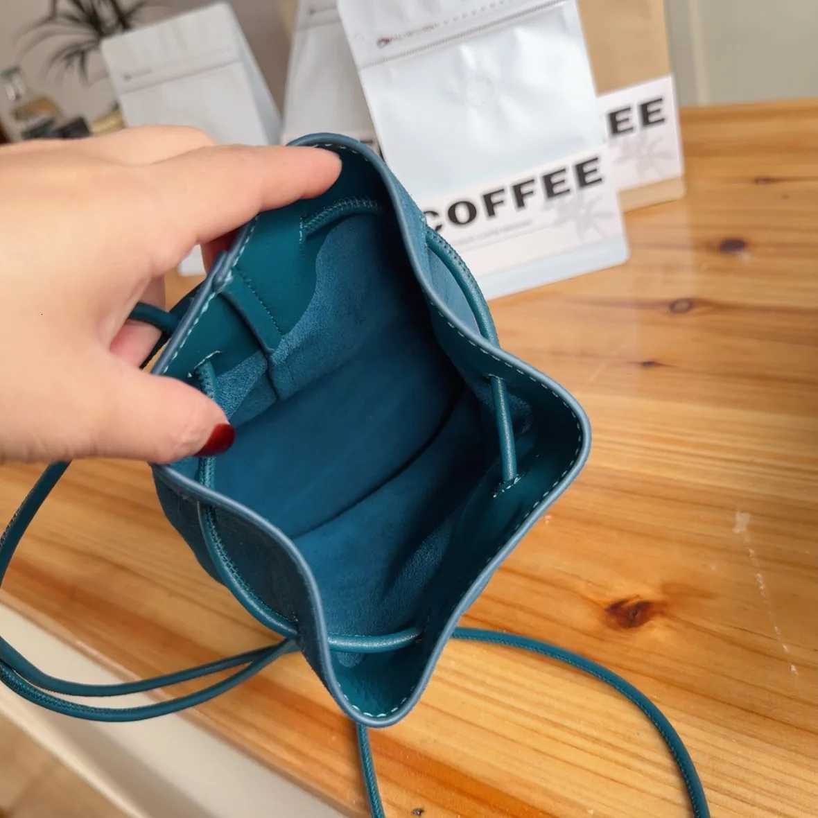 Korean Style Niche Drawstring Close Bucket Bag Small Ins Simple Matte Suede Cow Leather Women Crossbody Bag Hot Pink Daliy PouchW251118