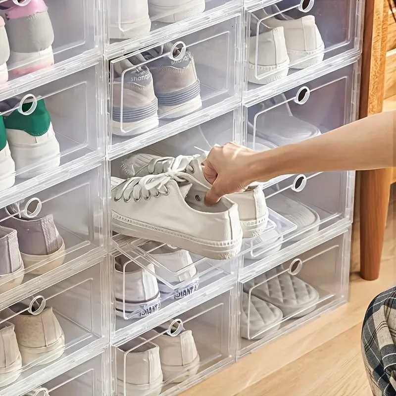 3/6pcs Plastic Shoes Case Drawer Case Thicke Transparent Shoebox Fold Shoe Organizer Plastic Shoe Boxes Stackable Box H251117