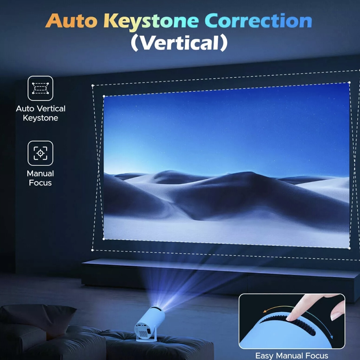 HY300 Portable Projector with 4K Ultra HD, Dual Wi-Fi 6, Bluetooth 5.0 for Indoor and Outdoor Use