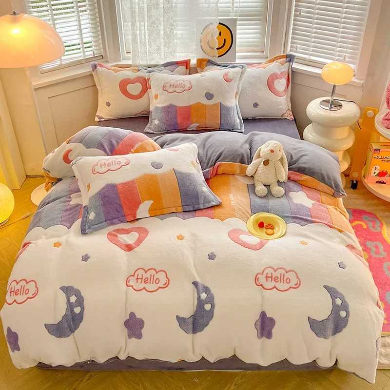 3Pcs Duvet Cover Set1Pc Heart Print Thicken Winter Warm Duvet Cover with 2Pcs cases for Double Bed Funda Nordica CamaM251118