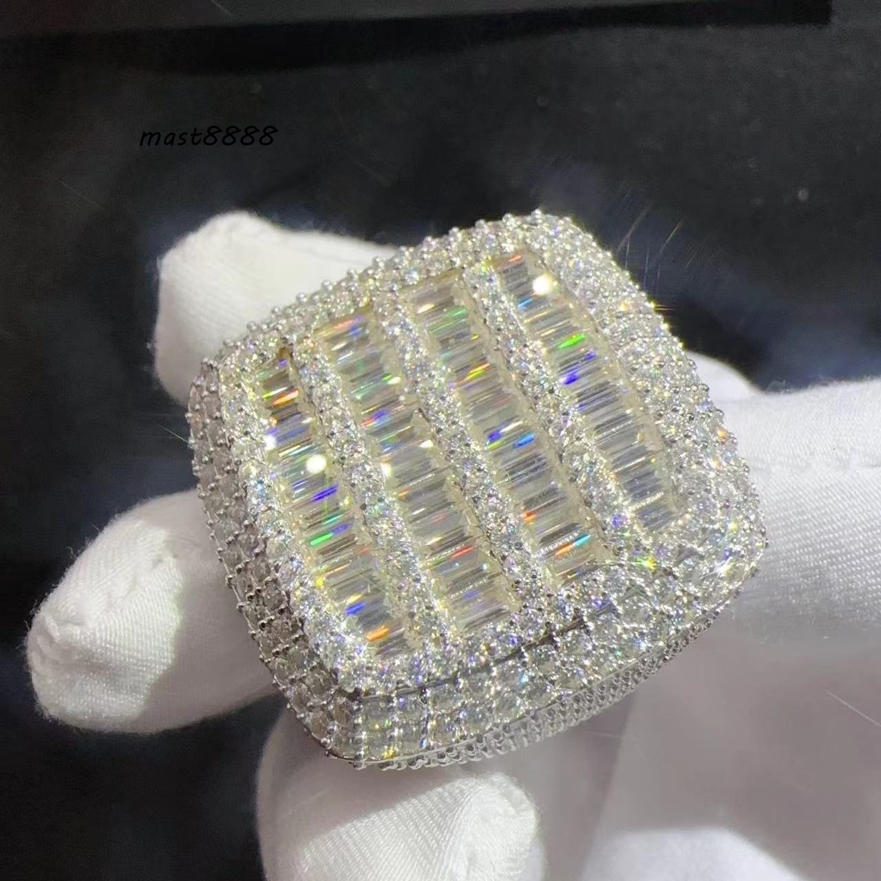 Baguette Hip Hop Custom Vvs Moissanite Mens Iced Out 925 Sterling Silver Ring