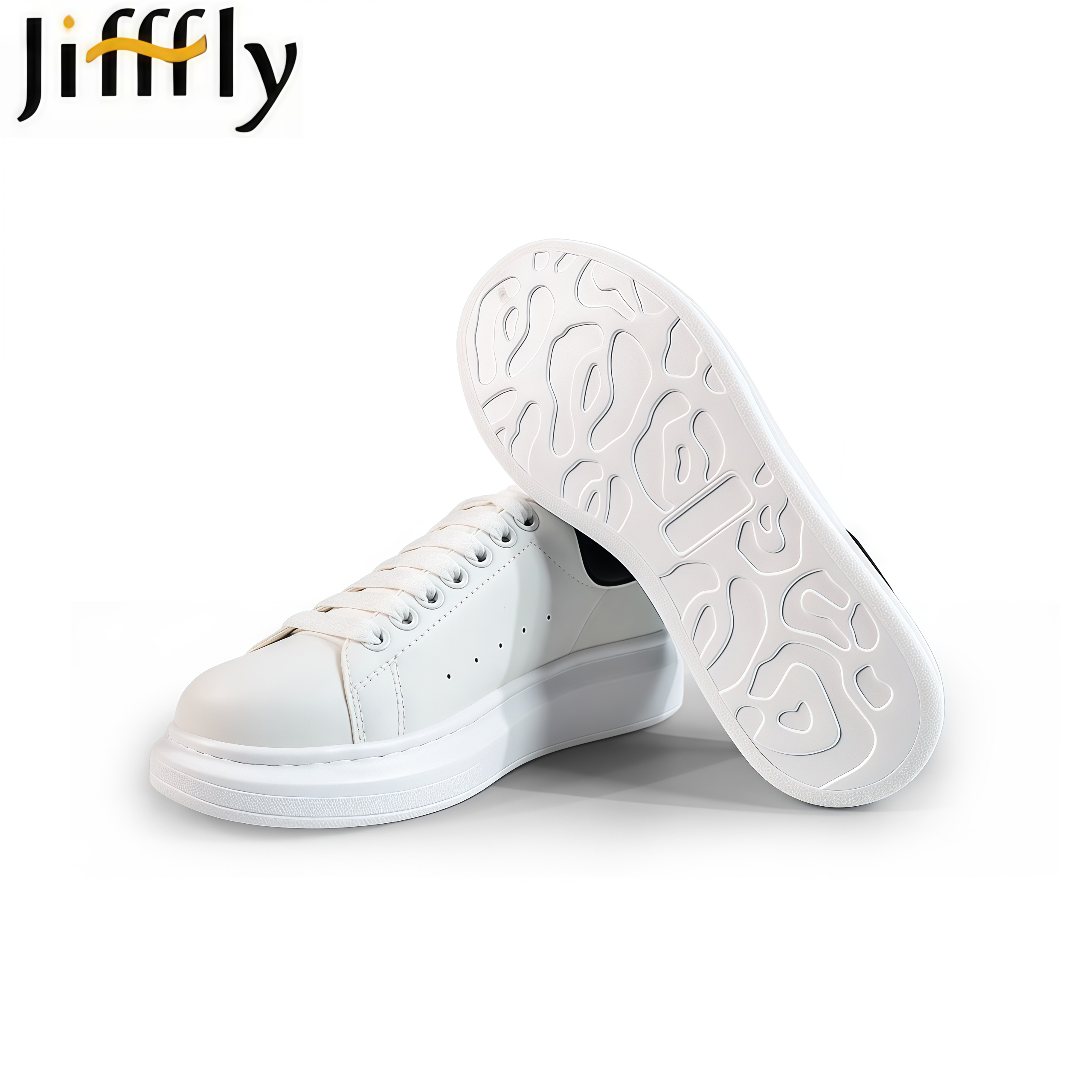 JIFFFLY Designer shoes with thick soles in white and black, suitable for both men and women's sports and casual wear. Women's boots are vers