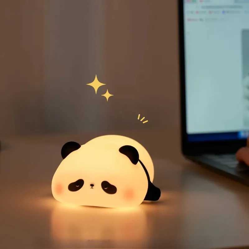 Panda-Shaped LED Night Light - USB Rechargeable Silicone Timer Lamp with Soft Glow for Kids Bedroom Nursery Decor M251118