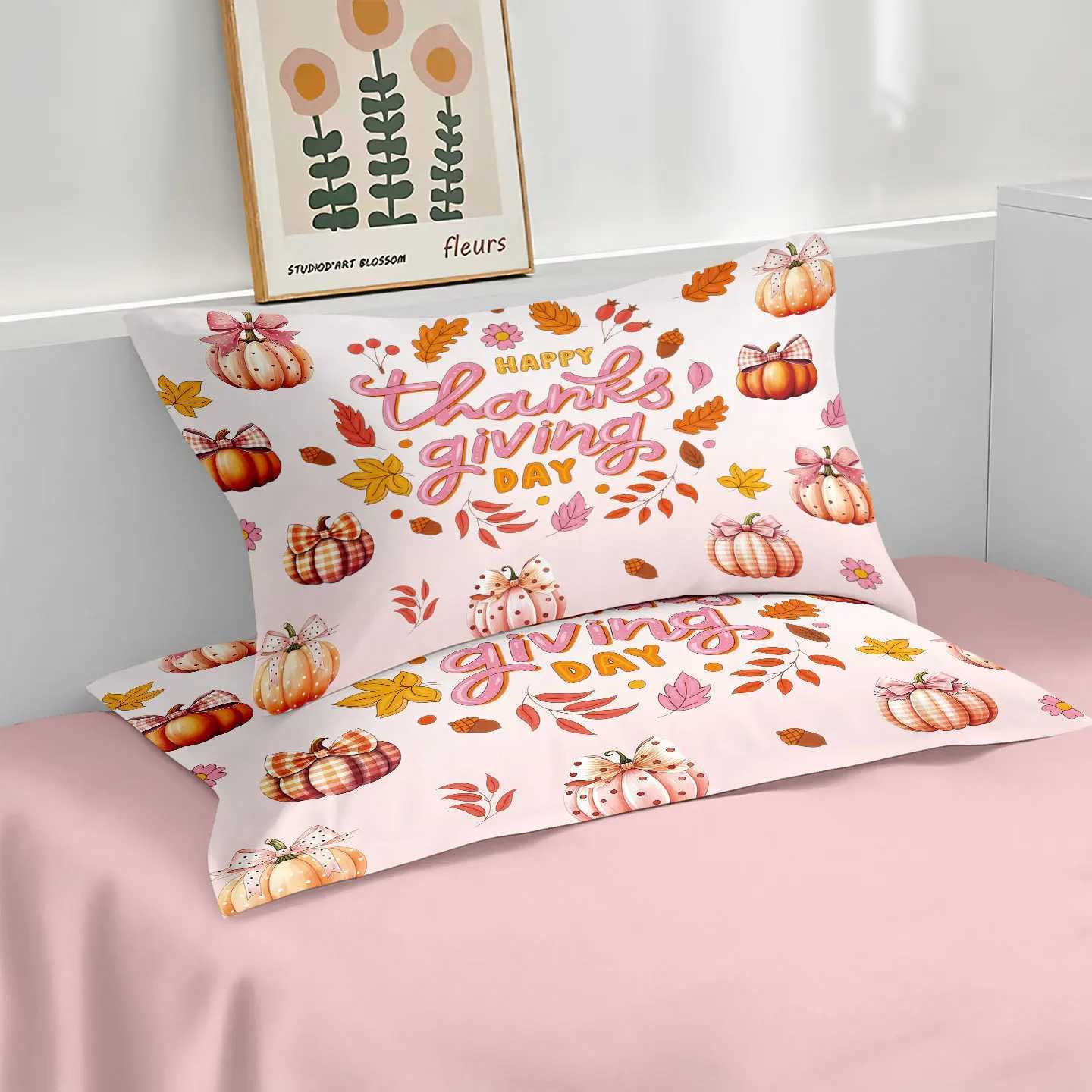 3pcs Pink Autumn Harvest Pumpkin Print Quilt Set with Coreless Multi Size Bedrooms Dormitories Soft Comfortable Machine WashableM251118
