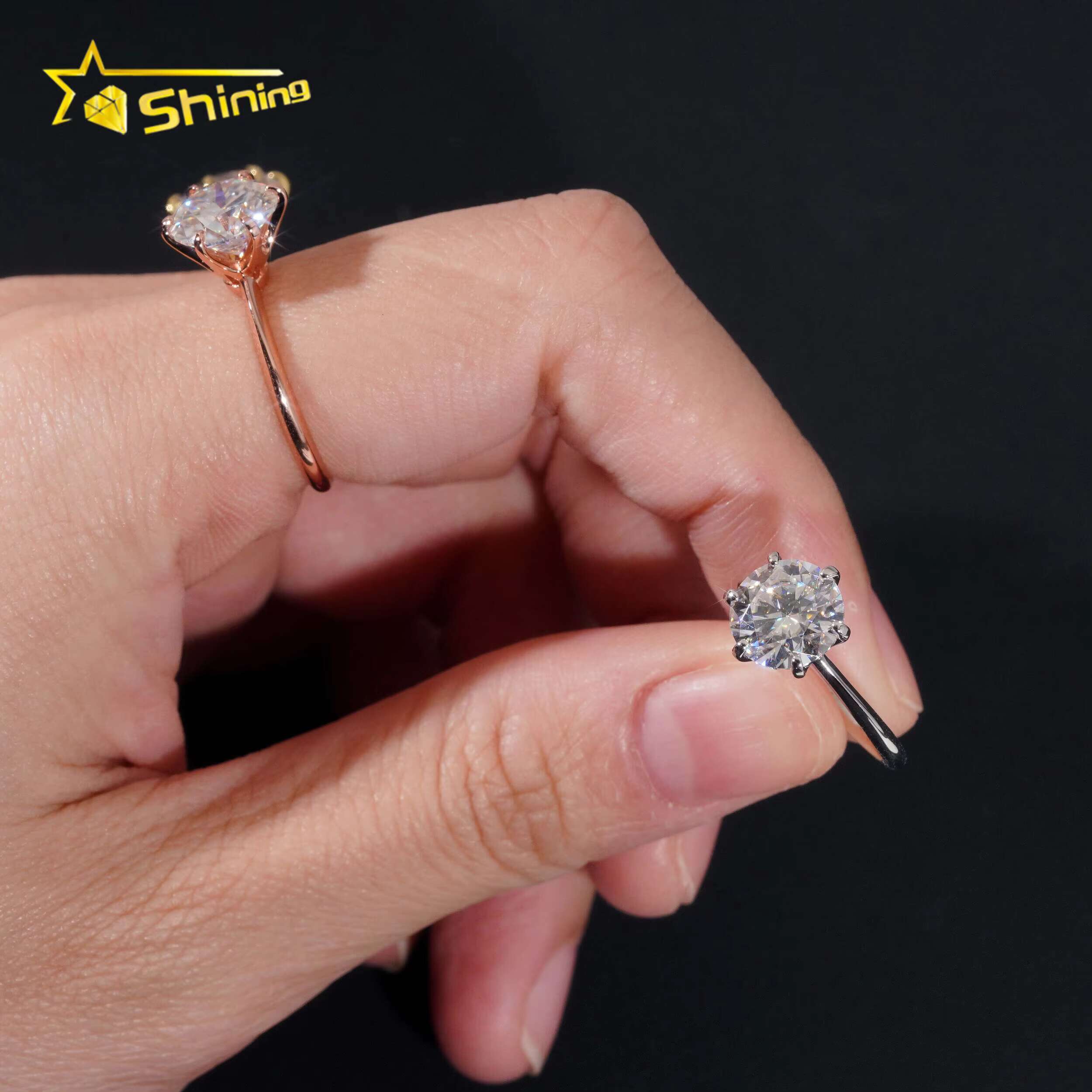Classical 6Prongs Setting Wedding Sterling Sier Gold Plated Pass Dia Tester Moissanite Engagement Ring