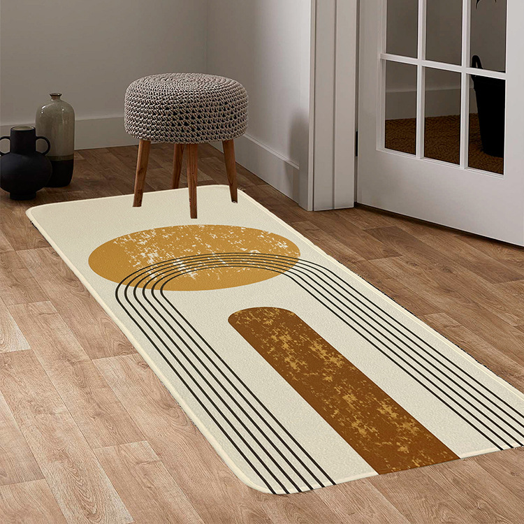 Velvet Nordic Geometry Kitchen Bedroom Living Room Carpet Floor Mat Set Anti Oil, Anti Slip and Water Absorbing Pad