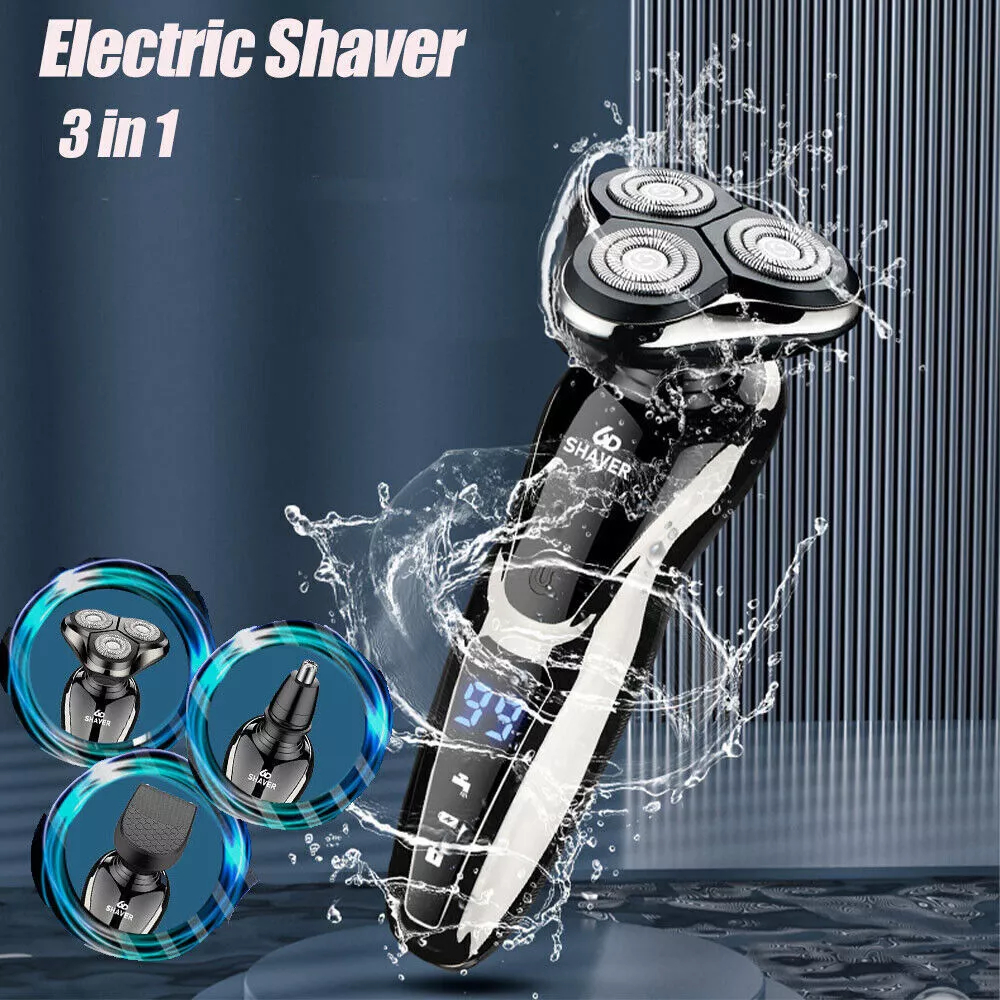 Men's Wet/Dry Electric Shaver, USB Rechargeable Rotary Razor with LED Display, Fast Charging, and Floating 3-Blade Head for Smooth Shaving
