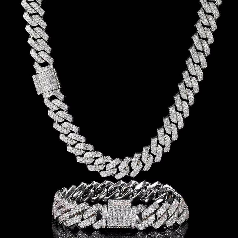Laboratory cultivation of Moissanite Hip Hop Jewelry Wholesale 14mm Gold Plated 2 Row Diamond Iced Out Cubic Zirconia Prong Cuban Link Chain Necklace 