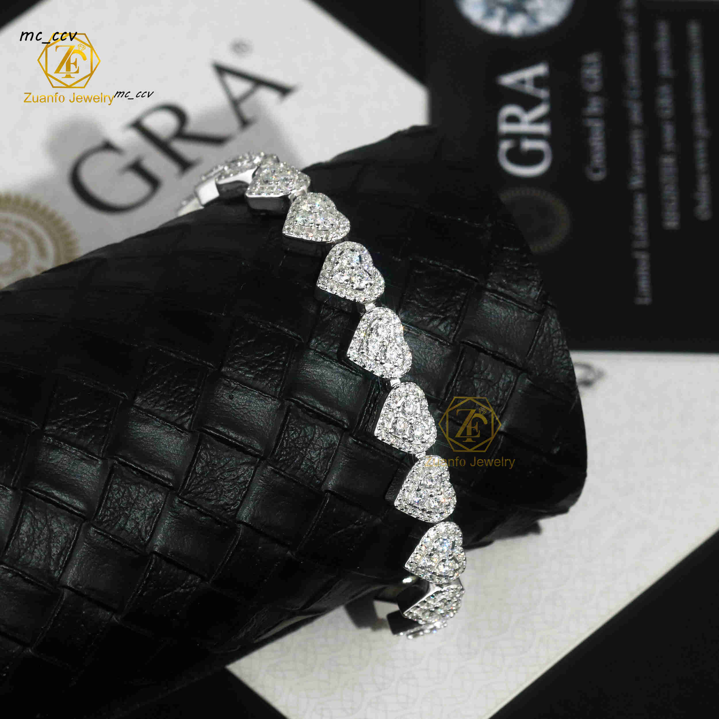 Womens Custom 925 Sterling Silver Heart Design Hip Hop Iced Cuban Link Bracelet VVS Moissanite Diamond Fine Jewelry Bracelet