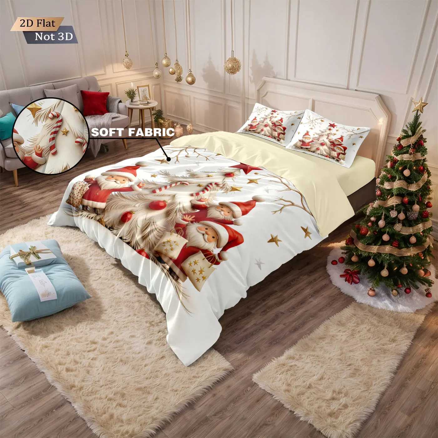 3pcs cartoon Christmas tree print coreless duvet set multi size bedroom dormitory bedding holiday decoration machine washableM251118