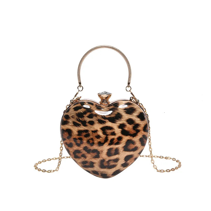 Ladies Evening Clutch Bag Heart Shape PU Patent Leather Leopard Print Phone Shoulder Handbag Women Wrist Bag 250417