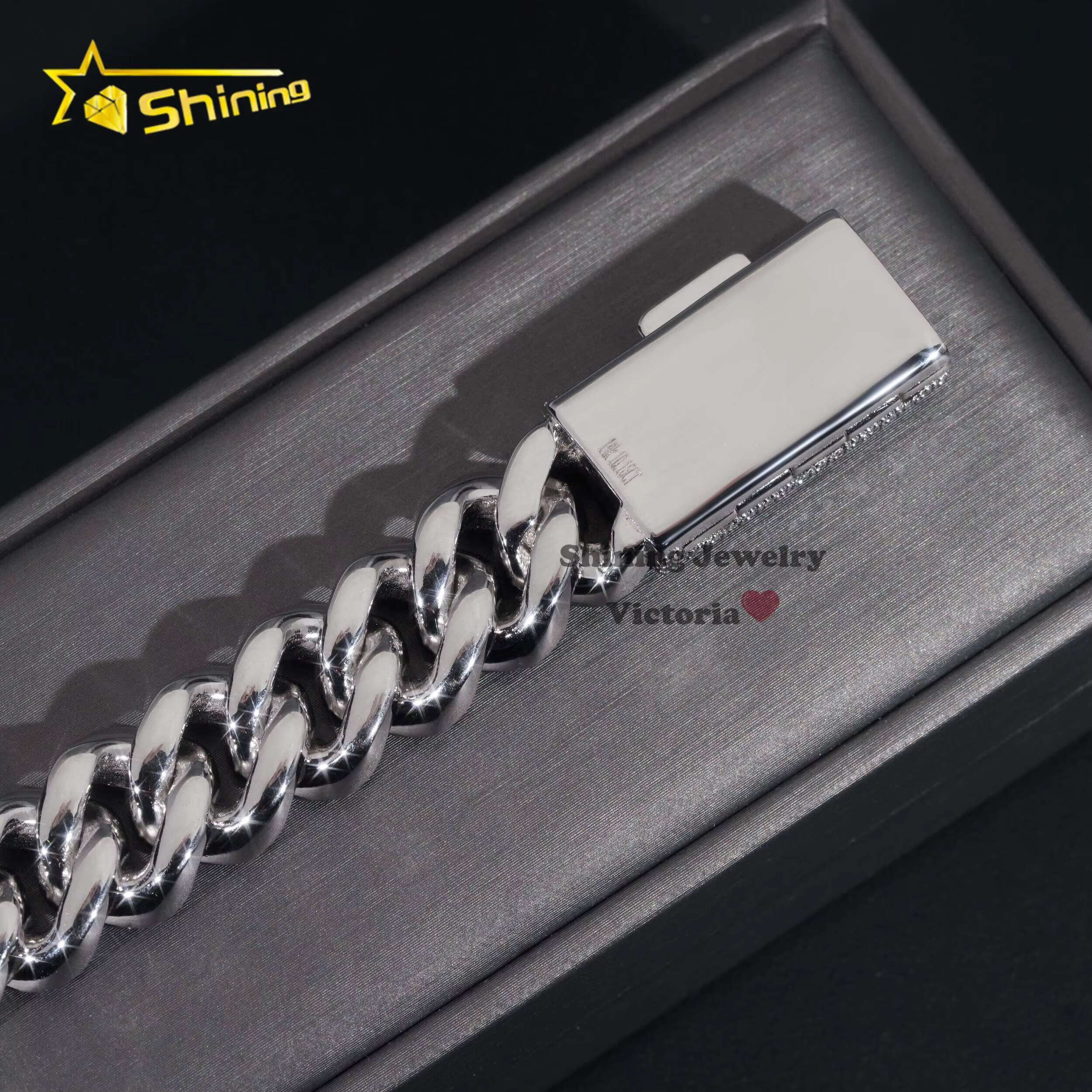 Iced Out Mens Jewelry Hip Hop Sparkle Sterling Sier 15MM VVS Moissanite Dia Three Rows Cuban Link Bracelet