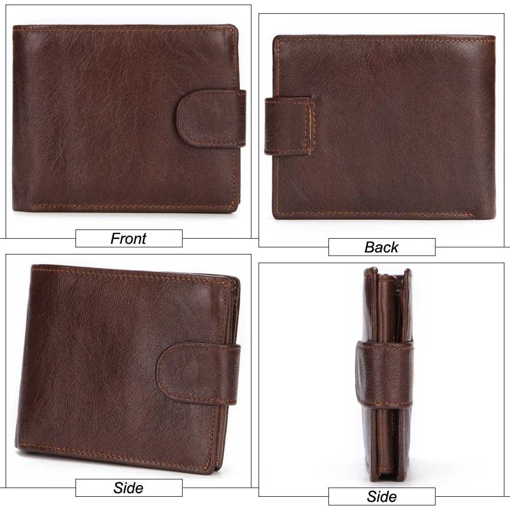 GENODERN New Wallet with Buckle for Men Genuine Leather Men Wallets Brown Male Purse Card HolderT251118