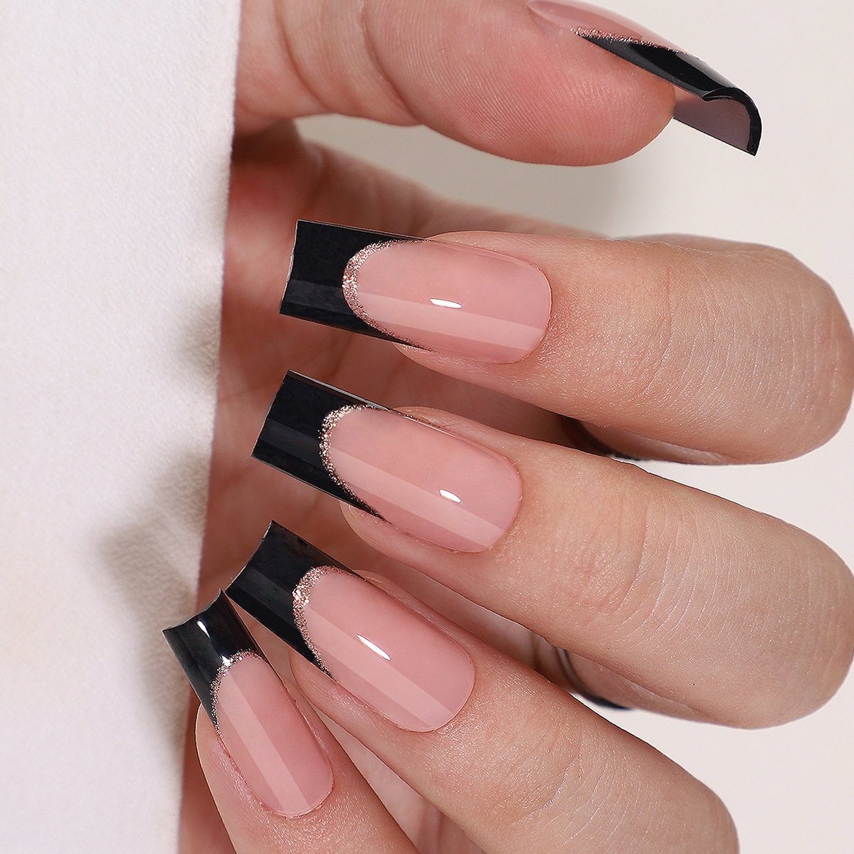 Complete Press On Nails Collection Featuring Classic Black French Tipping Technique Ideal For Any Occasion